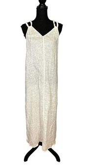 Rachel Zoe White Linen Maxi Dress LARGE Sleeveless Coverup Surfer Beach NEW