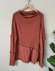 Free People We the Free by  Tunic Top Slit Hem Front Long Sleeve Burnt Red-Orange