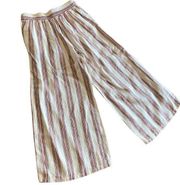 Tahari | 100% Linen Cream Striped High Waist Crop Wide Leg Casual Pants | Size M