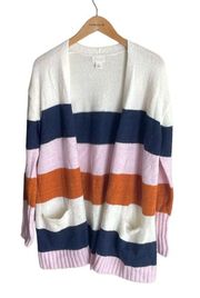 Soft Striped Open Cardigan with Pockets