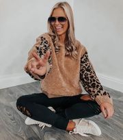 Shophopes Cheetah Sleeve Fuzzy Sweater