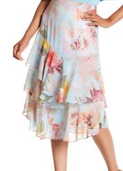 VINCE CAMUTO Skirt Tiered Ruffle Pastel Floral Midi Summer Spring NWOT Size 4