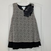 Lady Noiz Black Gray Lace Rosette Tunic Top