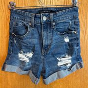 Aeropostale Super High Rise Midi Dark Blue Jean Shorts Size 0