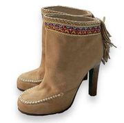 Donald Pliner Lisa Fringe Aztec Suede Booties Made in Italy Women’s Size 7.5M