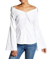 Romeo & Juliet Off the Shoulder Button Front Spread Collar Shirt Size M New