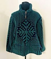 WOOLRICH Vintage Green Black 1/4 Zip Snowflake Fleece Pull Over Jacket Women's M