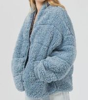 URBAN OUTFITTERS Eden Oversized Teddy Bear Jacket Blue Sherpa Button Warm Coat M