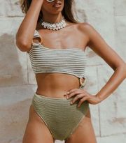 Cleonie Free People Shell Maillot Smocked One-Piece Swimsuit in moss OS NWT