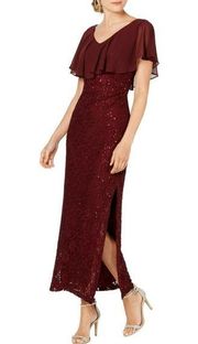 Connected Apparel Dress Women Size 6 Wine Formal Sequin Lace Maxi Evening Gown