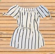 Black and White Stripped Off the Shoulder Strapless Dress Size XL Rue 21