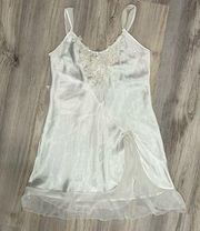 Linea Donatella White Ivory Satin Embroider Beaded Nightgown Chemise Slip Size M