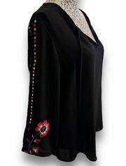 Black Floral Embroidered Sophie Tunic Blouse Long Sleeved