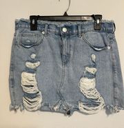 Ripped Jean Fitted Denim Skirt