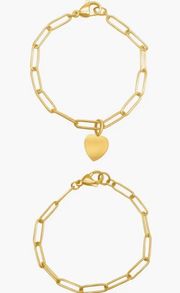 Adornia Paper Clip Chain Heart Charm Bracelet Set