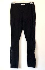 JOSEPH RIBKOFF Solid Black High Waisted Ponte Leather Lace Up Trim Pants XS ??