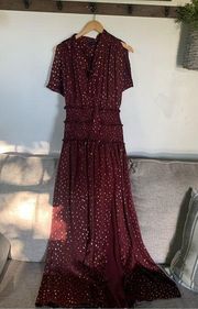 Current Air Los Angeles Maxi Dress Burgundy Size Small Smocked Tie Neck Boho