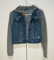 Hollister mix media hooded distressed denim jacket