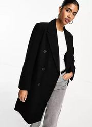 ASOS Mid Length Double Breasted Oversized Peacoat in Black Size 8 NWT