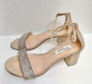 Nina Sandals Womens Size 8.5 Eloise Ankle Strap Crystal Detailed Block Heel