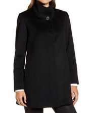 Fleurette Women’s Black Loro Piana Wool Stand Collar Winter Pea Coat