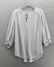 Carolina Belle Women's Blouse White Polka Dots Tunic Size 1X Long Sleeve Pleated