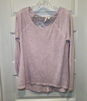 Purple Scoop Neck Lace Crochet Accent Split Back Blouse size M