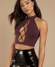 Tobi  Burgundy Cropped Lace Up Halter Top NWOT