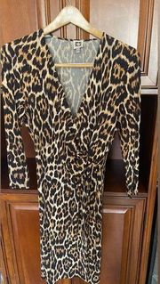 Animal Printed Side Tie Pleat Wrap Dress