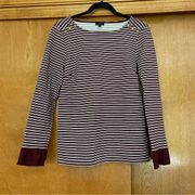 Talbots Striped Metallic Ruffle Cuff Burgundy Long Sleeve Shirt Size Medium