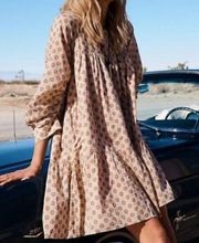 Happy Nature x Kate Hudson Dress Luna Polka Dot 100% Cotton Tan Beige Womens XL