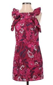 Halston Bright Raspberry Dress with Floral lace embroidery