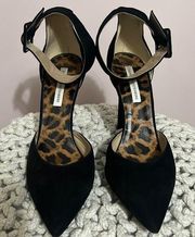 Diane Von Furstenberg Buckie Black Pointed Heels With Ankle Strap Shoes Size 9B