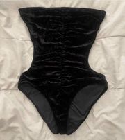 Juicy Couture Beach Royalty Strapless Black Ruched Velvet/Velour One Piece