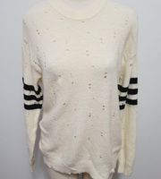 Buckle Gilded Intent cream striped sleeve destroyed sweater size small