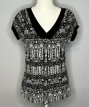 LIZ & CO. BLACK AND WHITE SHIRT SLEEVE BLOUSE Small