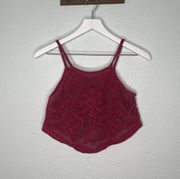 Free People Embroidered Floral Burgundy Crotchet Mesh Crop Top