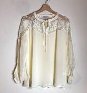 Hayden Sheer Tie Front Peasant Top size medium