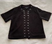 PXL Evan Picone Black Beaded Open-Front Short-Sleeve Cardigan