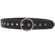 Girly Black Faux Leather Gold Circle Buckle Belt