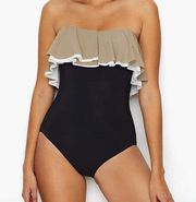 Coco Reef Paradiso Agate Ruffle Bandeau One-Piece Size 12 36D Black