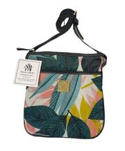 NEW Maude Asbury Crossbody Purse Bag Laminated Fabric Tropical Leaf Print FG1266