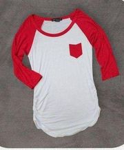 Red/White Stretchy Soft Raglan Tee, Women's Medium