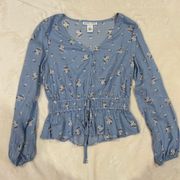 100% Modal Blue Floral Top Blouse size Medium