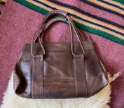 Vintage full grain leather large shoulder bag tote satchel dark brown double
