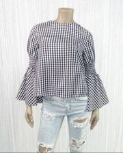 Gingham Bell Sleeve Smocked Top S -100% Cotton