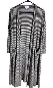 Lularoe Sarah Duster Kimono Black Gray Stripe Size Med EUC/NC #1998