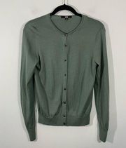 Uniqlo Women's Green 100% Wool Button Up Cardigan Size S