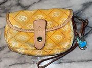 Dooney & Bourke Classic Signature Wristlet Yellow Orange Leather Wallet Purse