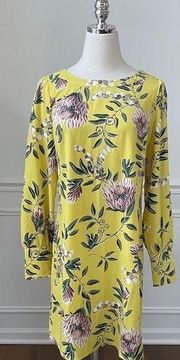 LOFT Yellow Floral Long Sleeve Shift Dress 4